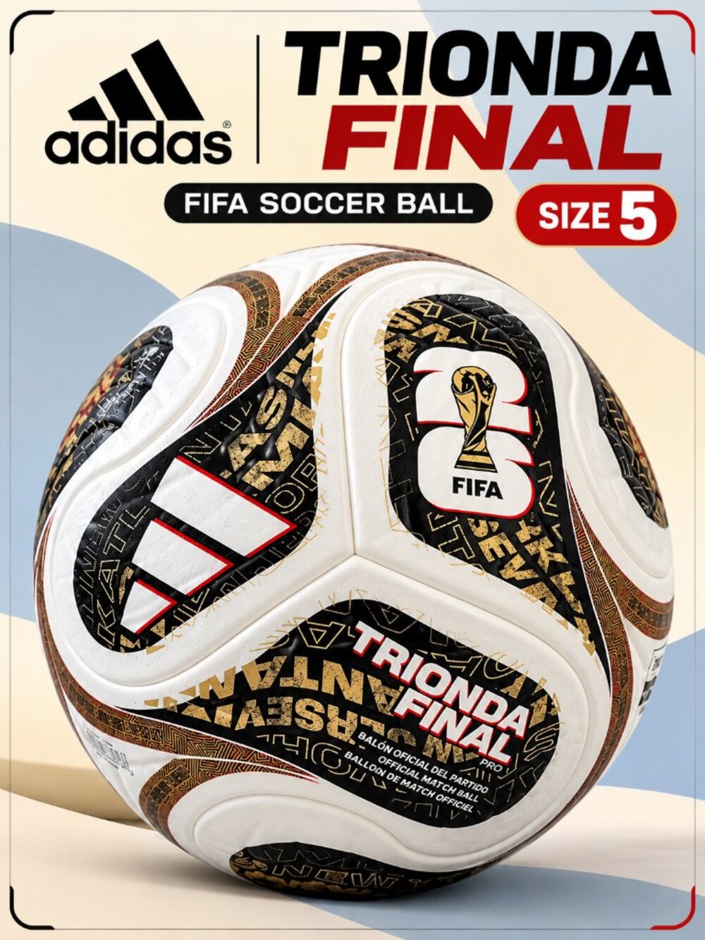 Adidas Trionda Final FIFA Soccer Ball – Size 5 (White/Black/Gold/Red)